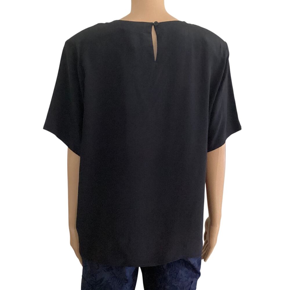 Vintage Anna and Frank Washable Silk Blouse Black Short Sleeve Crew Neck XL - Picture 3 of 6